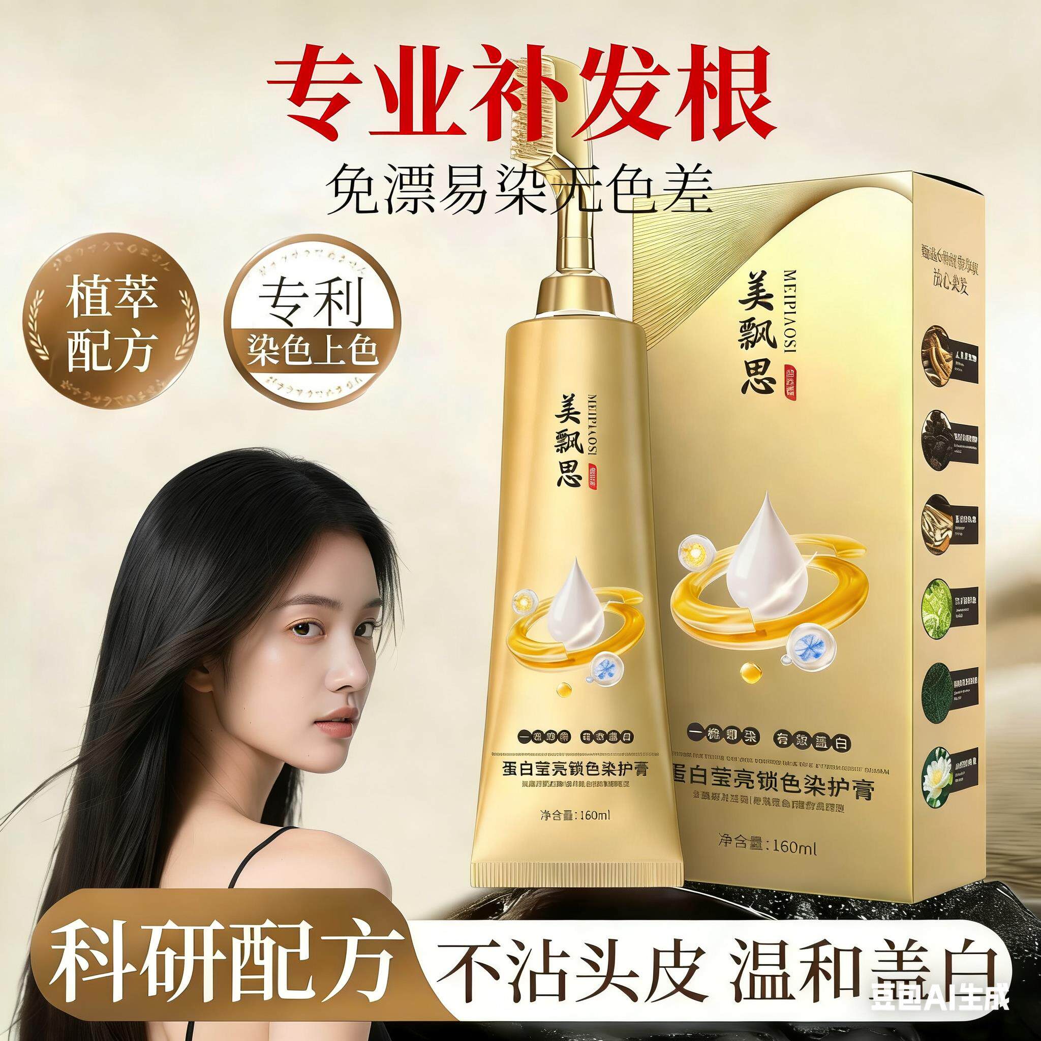 专补发根染发剂植物天然纯无刺激一梳黑自己在家染发膏官方正品牌