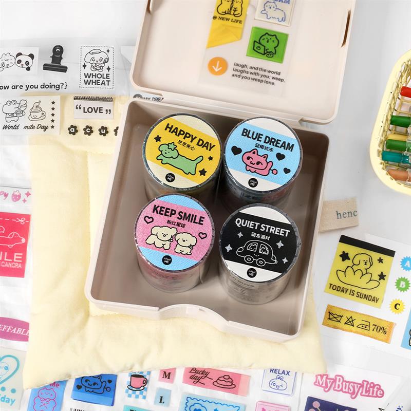 可爱织标手帐PET透明胶带标签线条风卡通动物装饰韩系ins手账贴纸