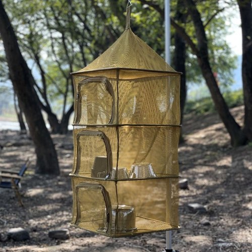 CLS户外折叠晒网多功能四层收纳筐餐具水果蔬菜挂笼晾晒鱼干燥架