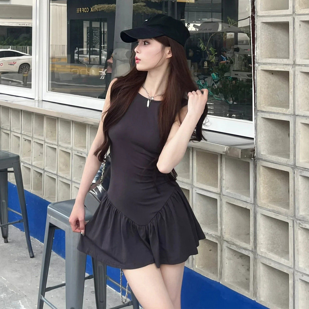 heels连体衣拉丁舞性感纯欲辣妹连体裙裤法式芭蕾风露背连衣短裙