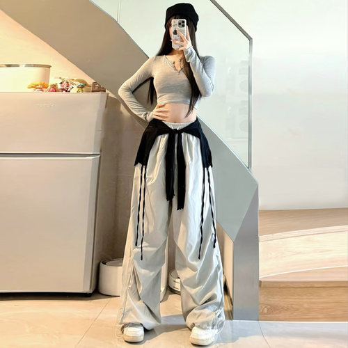 jazz爵士舞上衣女kpop跳舞hiphop休闲伞兵裤春秋工装裤运动长裤