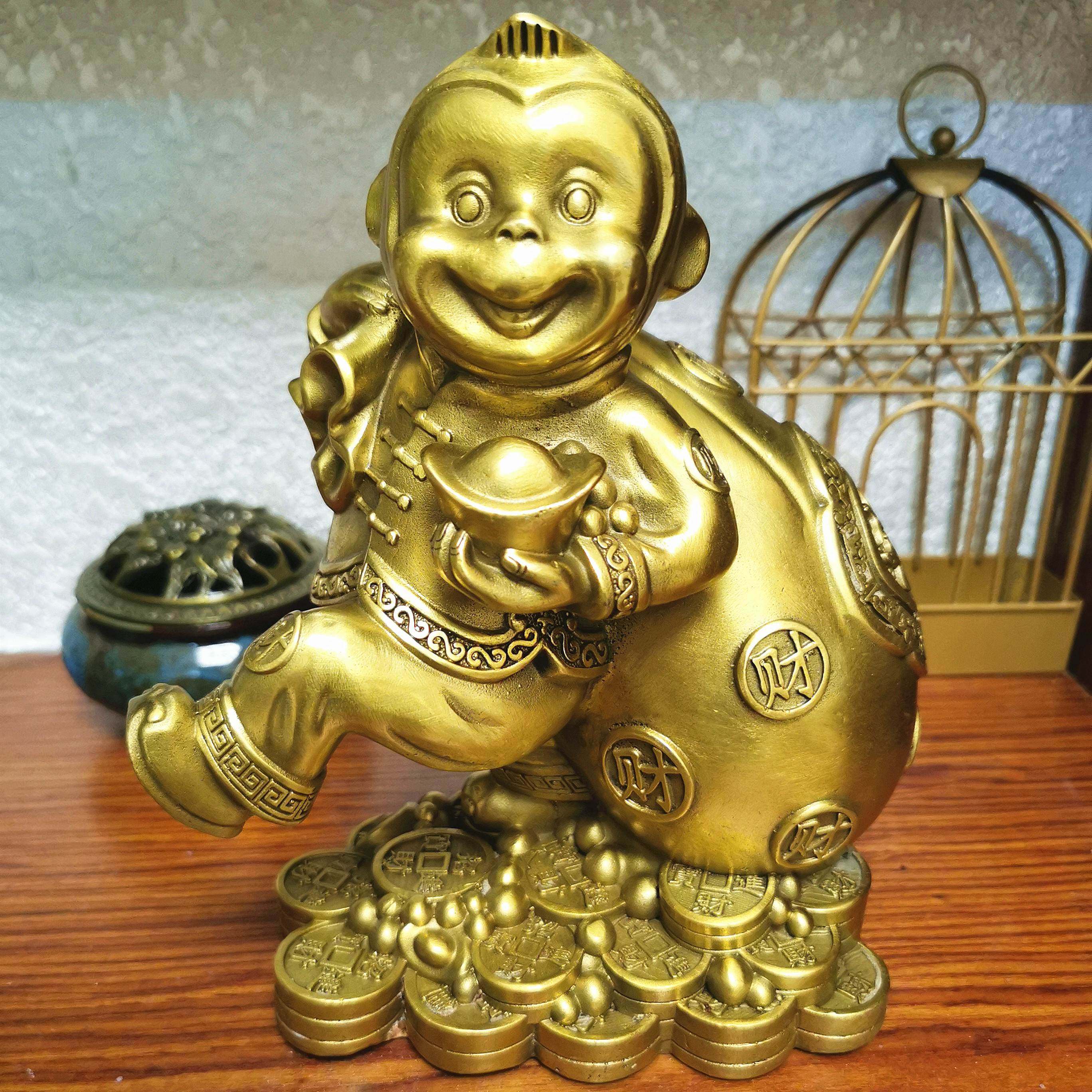 纯铜子摆件水猴吉祥物 十二生猴摆设铜猴猴肖摆件风背LWN钱袋猴