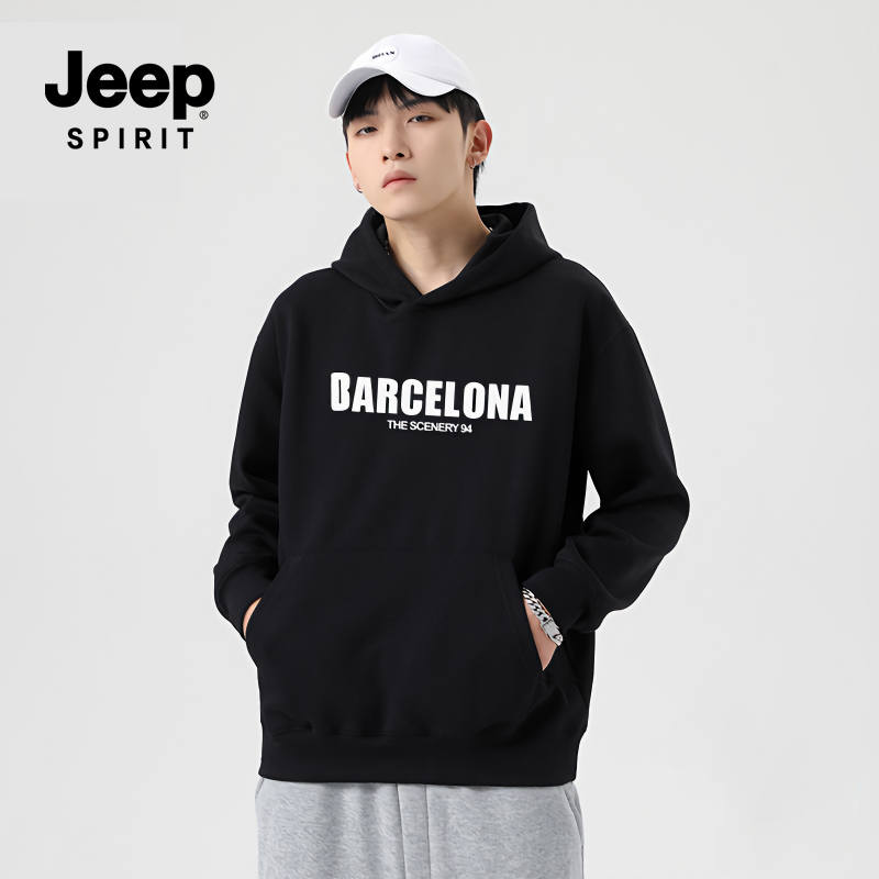 JEEP SPIRIT秋冬季连帽卫衣男女同款宽松休闲百搭长袖帽衫外套2