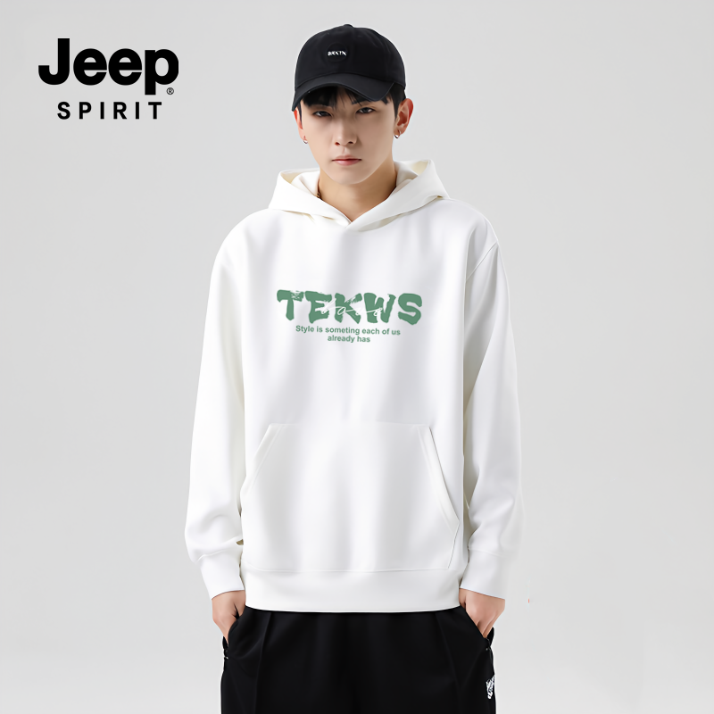 JEEP SPIRIT秋冬季连帽卫衣男女同款宽松休闲百搭长袖帽衫外套1