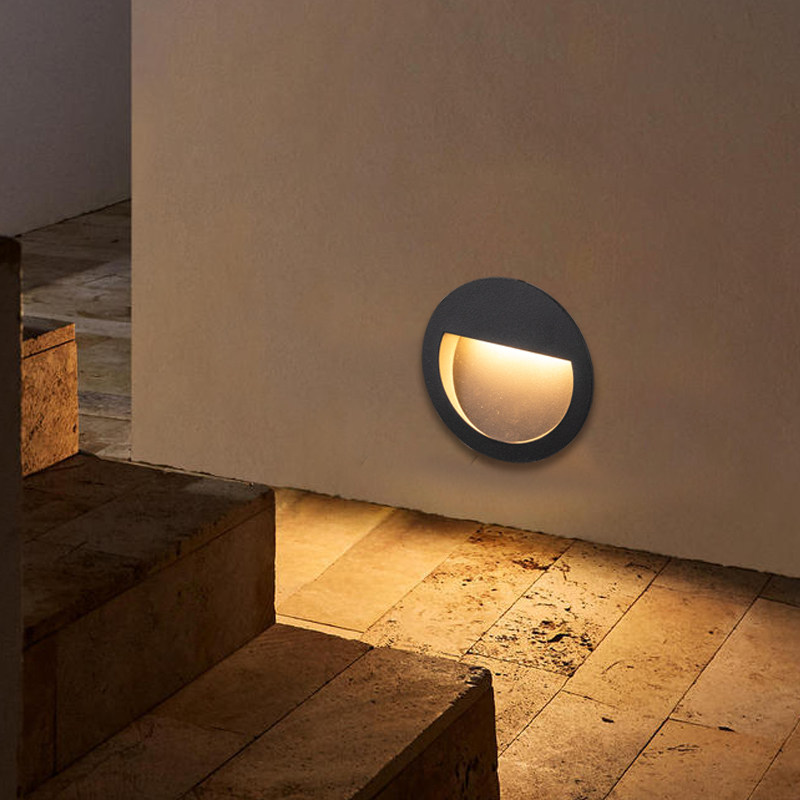 嵌入式地脚灯防水圆形简约过道灯小区楼道灯庭院墙角灯户外台阶灯