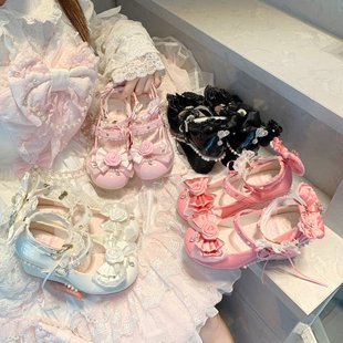 原创花嫁华丽蝴蝶结优雅甜美坡跟lolita鞋 巴洛克玫瑰 预 全款