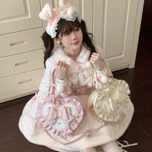 爱心包蝴蝶结毛绒少女甜美lolita原创手提女包 小礼盒 全款 预