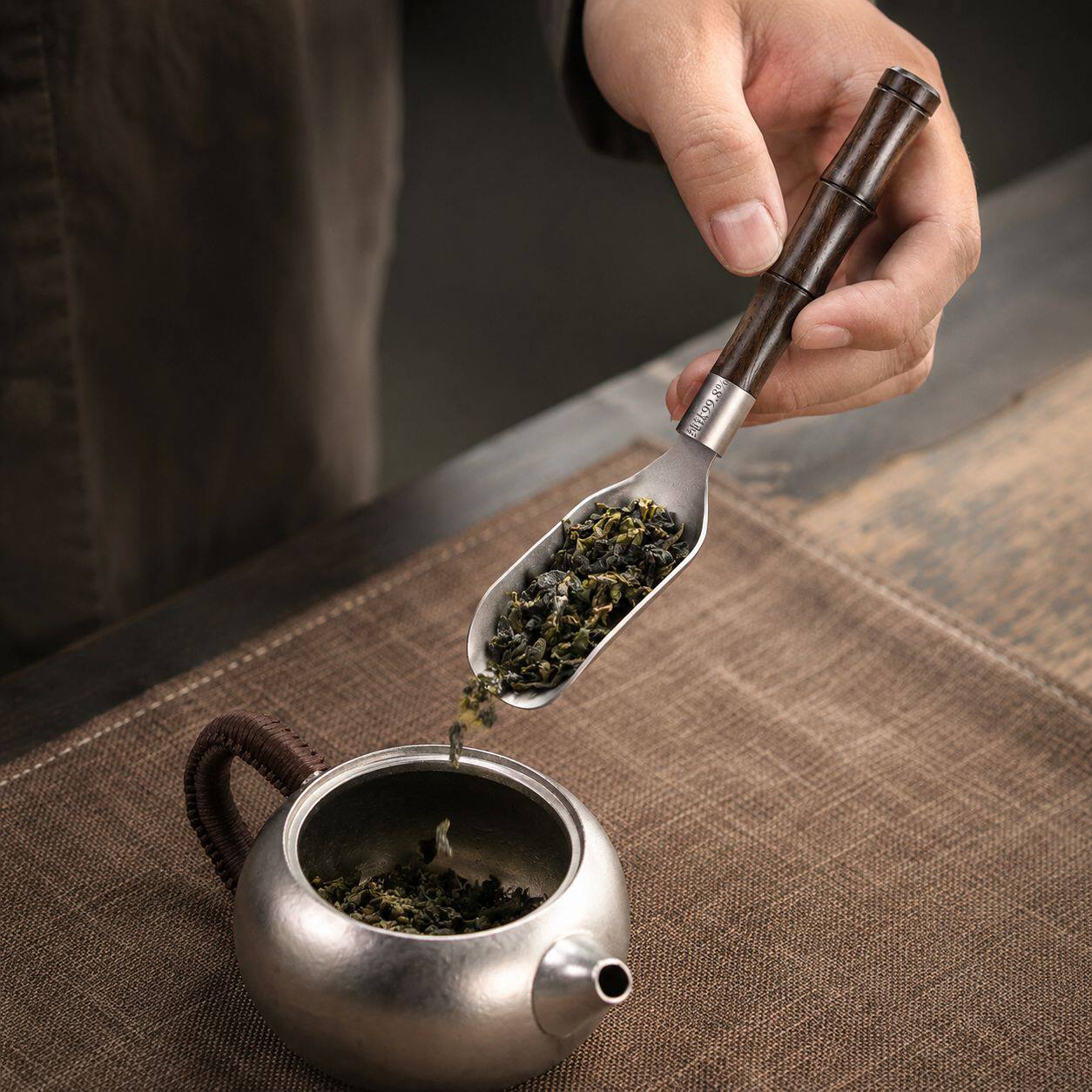 纯钛茶勺子单只分茶匙茶铲投取茶叶黑檀木家用茶具茶道六君子配件