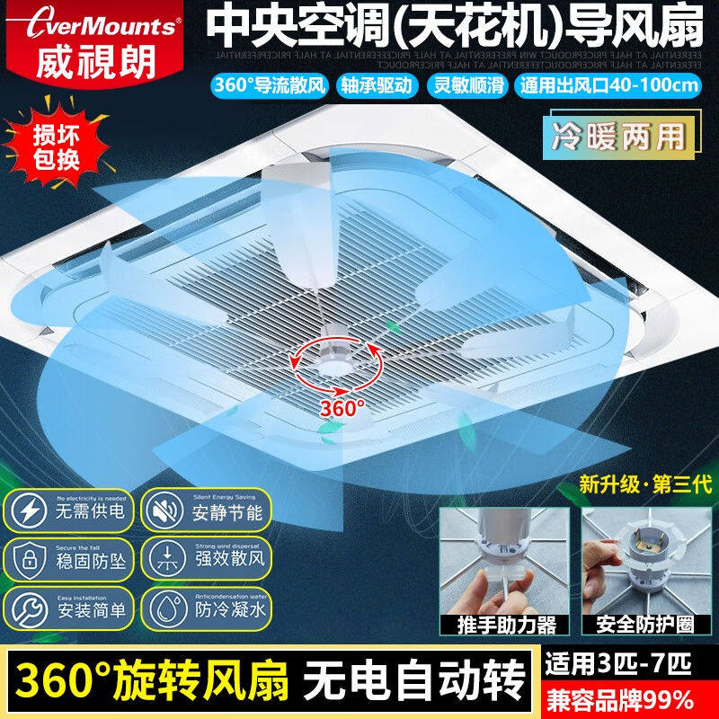 威视朗S9天花机导风扇0耗电自转散风器通用无噪音360°旋转扇叶中