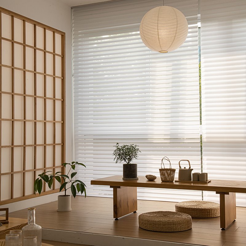香格里拉窗帘柔纱百叶帘免打孔高级感办公室书房客厅卧室遮光卷帘图片