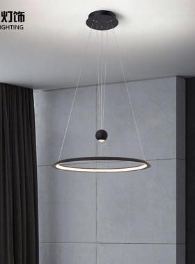 北欧现代简约网红升降吊灯餐厅客厅展厅创意大气个性led圆环吊灯