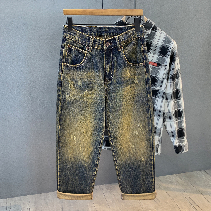 vintage做旧高街阔腿牛仔裤长裤