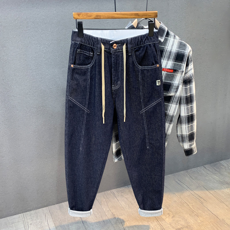 辑明线复古潮牌休闲牛仔裤男士秋季新款宽松锥形小脚哈伦裤男长裤,男装,牛仔裤,淘宝优惠券,粉丝福利购,淘宝优惠卷