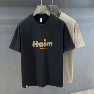 250g重磅纯棉发泡圆领短袖T恤男士夏季新款半袖男生日系潮流体恤