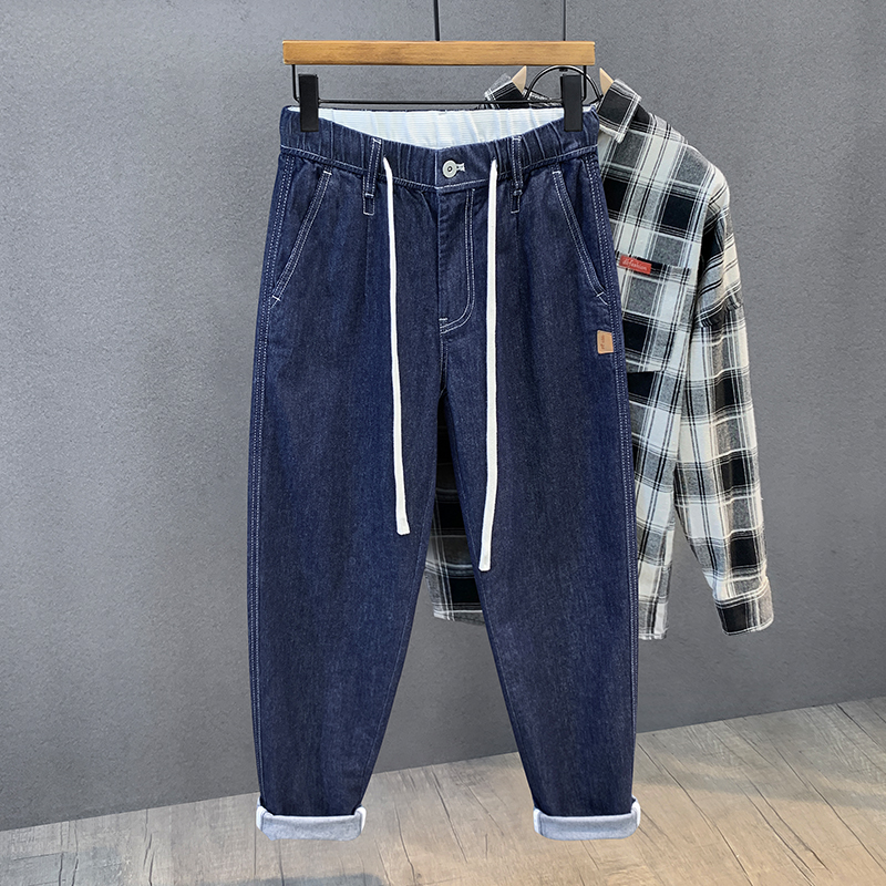 高端普洗春秋锥形牛仔裤弹力长裤