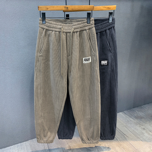 高品质博奥绒加绒加厚休闲裤男士秋冬束脚卫裤美式宽松运动长裤子