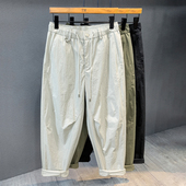 生裤 轻褶冰爽杏色痞帅冰丝速干休闲裤 子 宽松小直筒工装 裤 男士 夏季