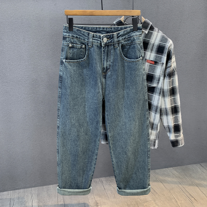 美式高街水洗阔腿牛仔裤春秋长裤