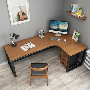 现代简约实木电脑桌 轻奢书房L型写字书桌 办公室转角职员办公桌