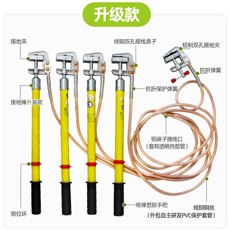 新款0.4KV低压接地线 黄绿携带型短路接地线 配电室母排接地棒 包