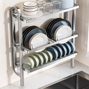 不锈钢台面沥水碗架厨房置物架放碗收纳架2025新款挂壁窗台大容量