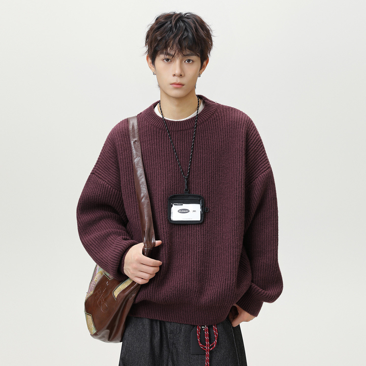 【衣橱直播预备】OFFUP圆领秋冬休闲针织上衣内搭毛衣