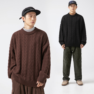 上衣慵懒 绞花纹设计圆领针织毛衣秋冬百搭宽松针织套衫 OFF