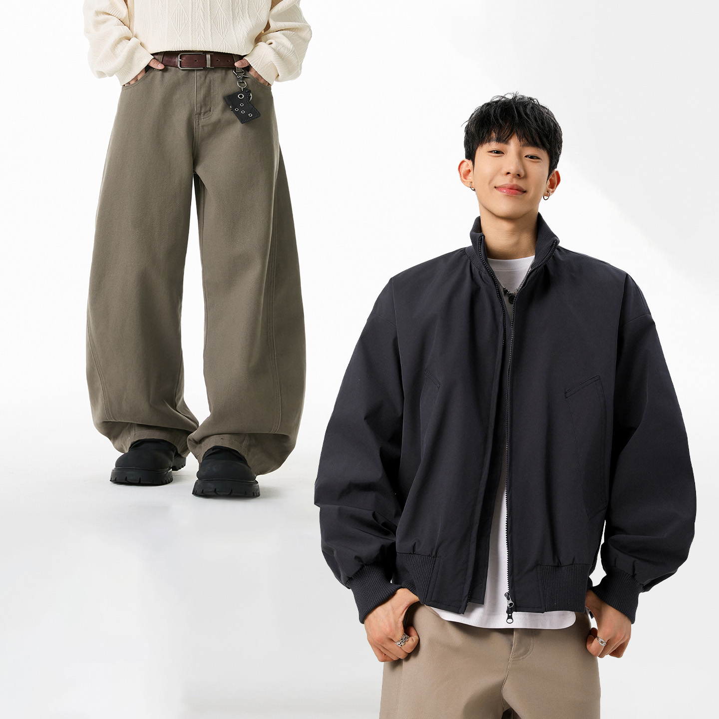 美式高街立领短款夹克羽绒服