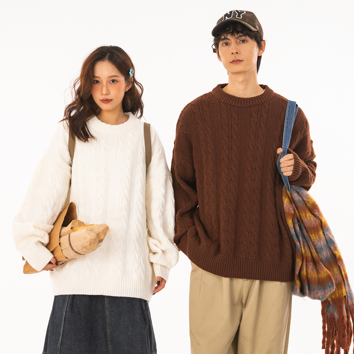 OFF-UP休闲慵懒针织毛衣秋冬百搭宽松针织套衫时尚简约高级感上