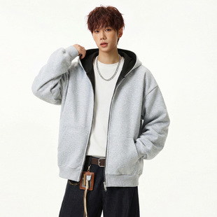 休闲廓形连帽外套 宽松拉链开衫 OFF UP简约重磅连帽卫衣男女款