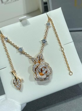 V金迪家玫瑰花满钻枝条项链cnc工