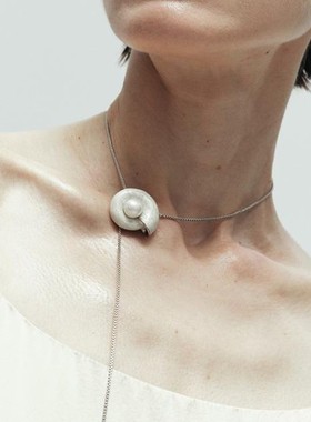 珠光海螺可调节珍珠吊坠项链高级