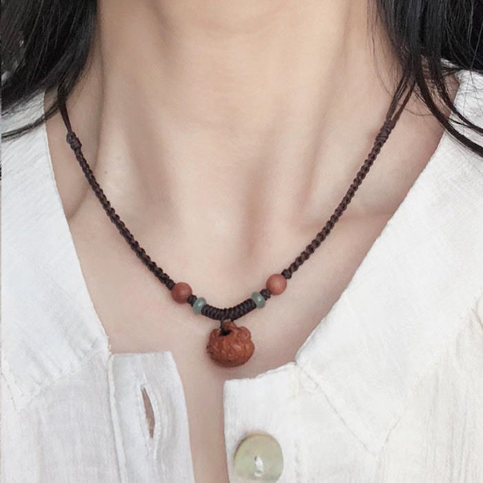 本命年红绳项链编织女士真桃木护