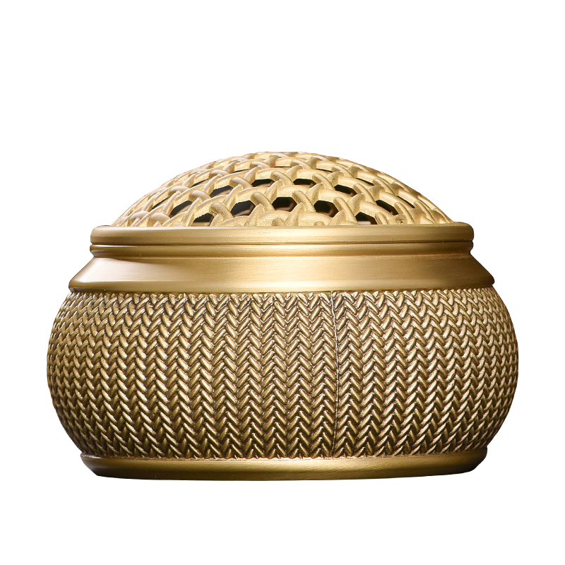 纯黄铜网格大号香炉家用室内苏工檀盘香炉仿古做旧熏香创意香薰炉