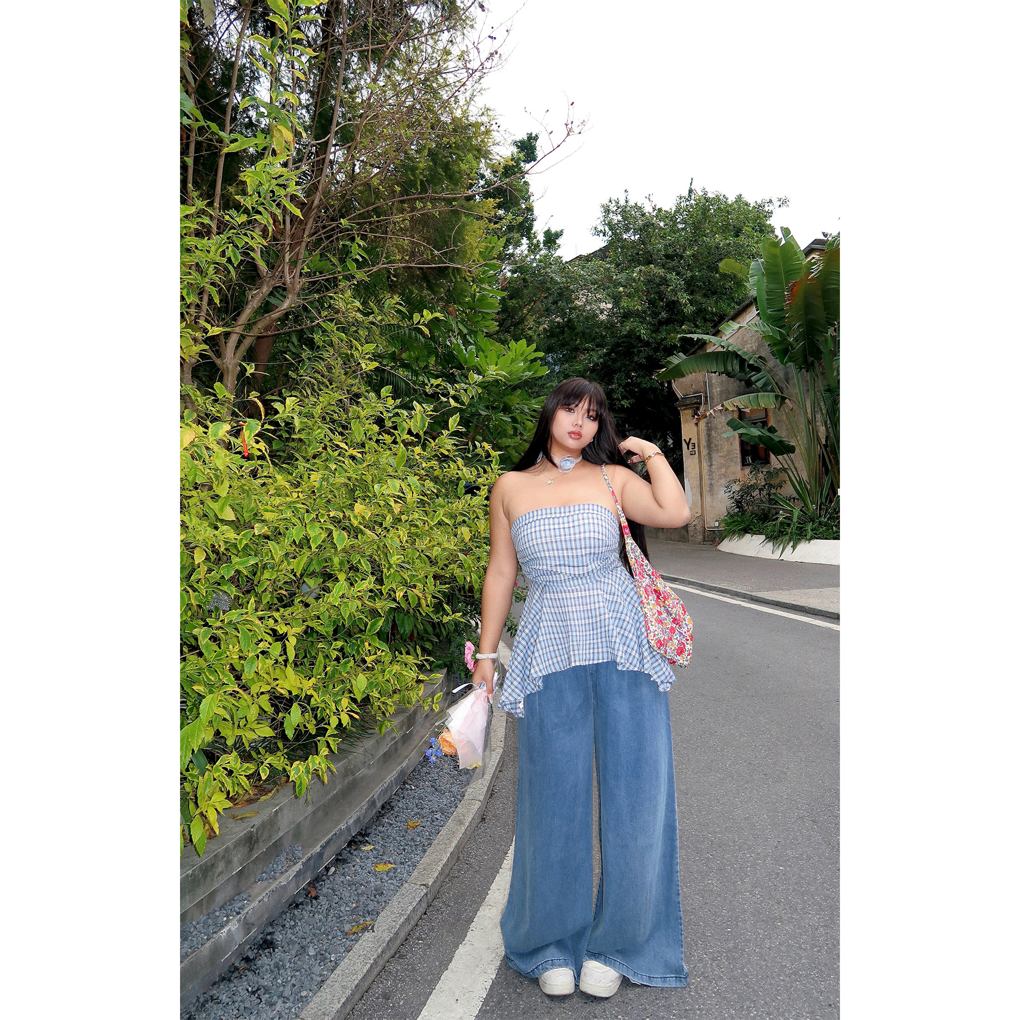 南黑微胖复古高腰休闲阔腿牛仔裤女夏大码宽松显瘦胖mm直筒长裤子
