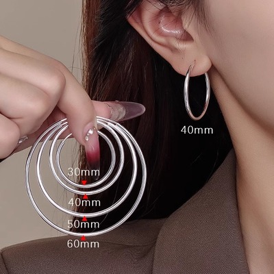 S999通体纯银素圈耳环女简约足银级感洗睡免摘养耳洞耳圈耳扣