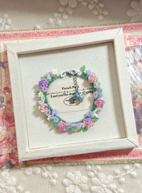 「秘密花园」瀑布蔷薇原创 手作小众琉璃紫色玫瑰花串珠手链礼物