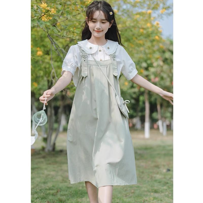 学院清新可爱少女背带连