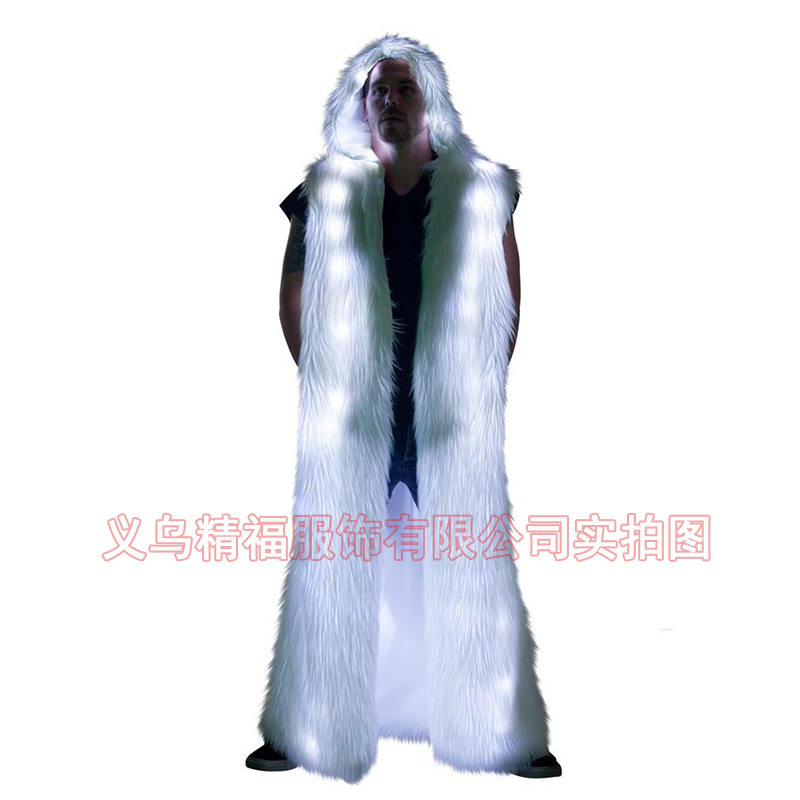 欧美亚马逊新款创意款表演服朋克led长款cosplay服装环保皮草外套