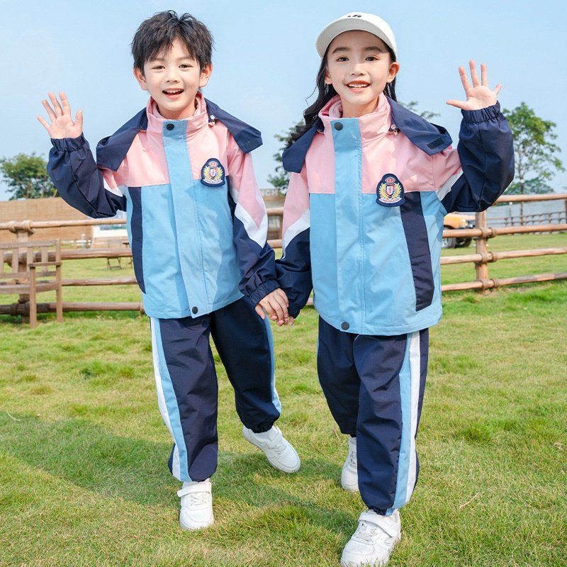 男女生冲锋衣校服套装秋冬季加绒加厚学生班服三件套冬装幼儿园