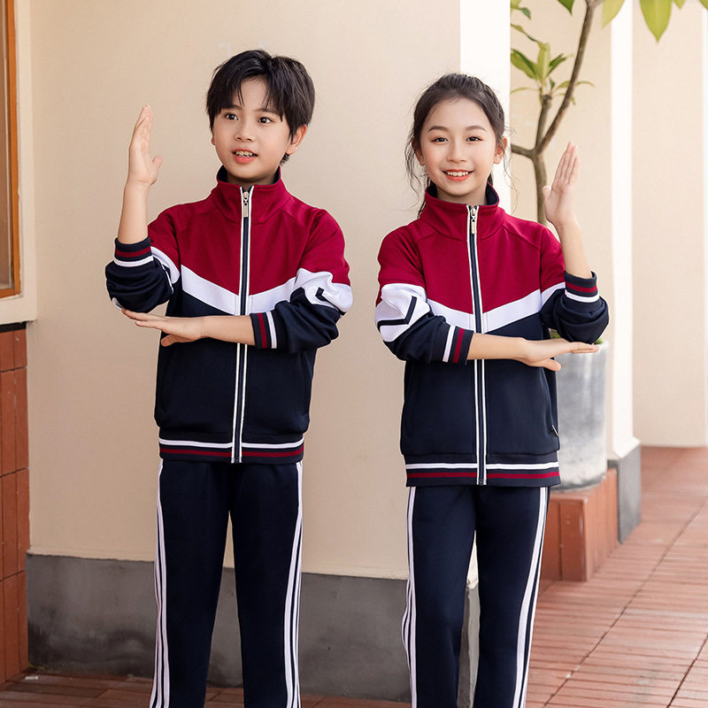 新款小学生长袖班服套装初中高中生校服男女情侣拼色运动服两件套