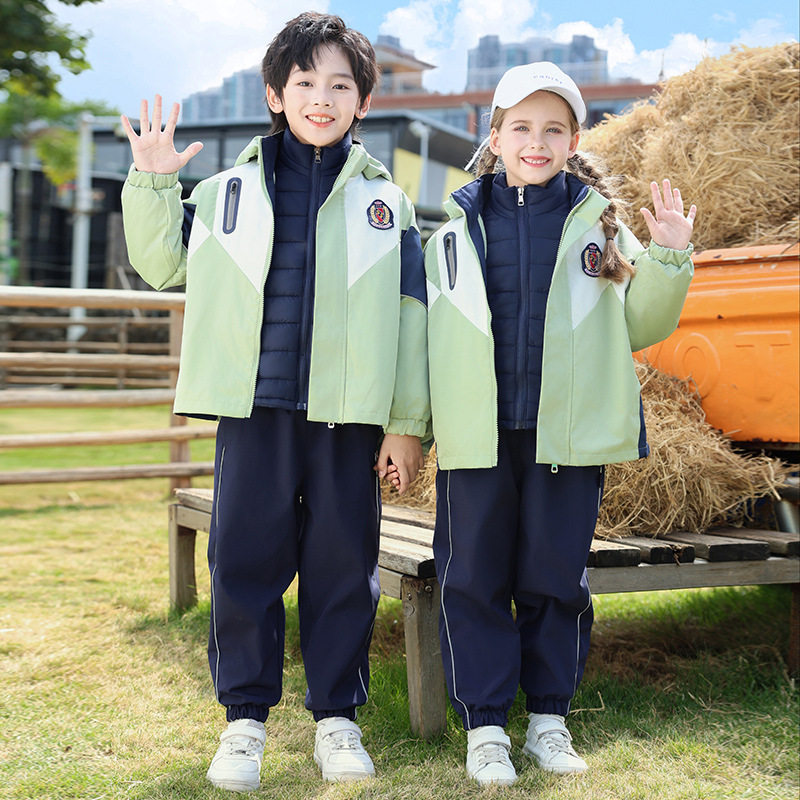 小学生校服套装秋冬班服加厚羽绒棉冲锋衣拆卸三件套幼儿园冲锋衣