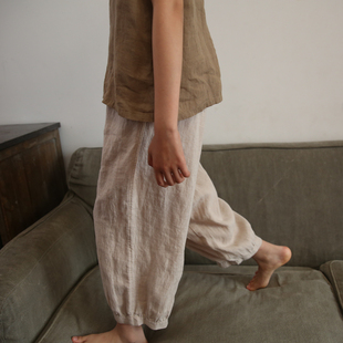 春夏季中大童装新品儿童亚麻休闲七分裤男童女童萝卜棉麻裤子日系