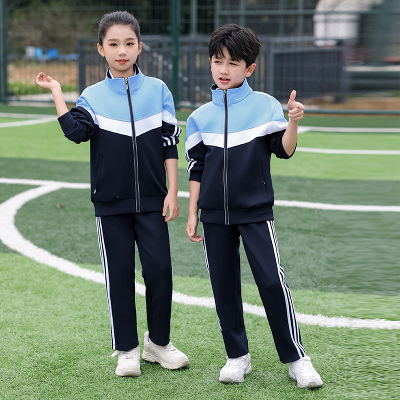 春秋季中小学生校服套装三件套初中生高中蓝白运动服儿童长袖班服