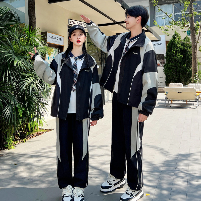 班服学院风秋季三件套小学生冲锋衣外套初中高中生运动会校服套装