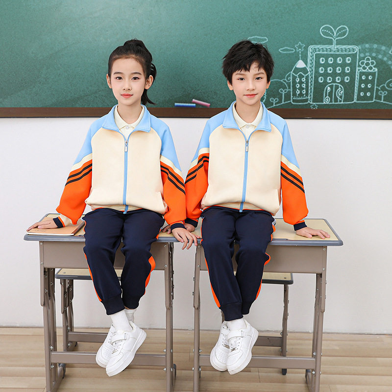 春秋季小学生校服套装三件套幼儿园园服深蓝米白运动服儿童班服
