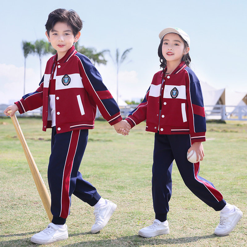 小学生校服春秋款红色三件套儿童班服夏装套装运动服幼儿园园服