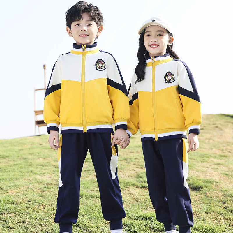 幼儿园园服春秋装三件套学院风小学生校服黄色儿童学院运动班服