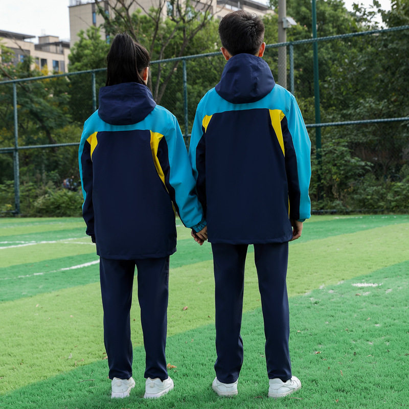 冬季校服中小学生冲锋衣三件套儿童园服加厚套装高中生运动班服