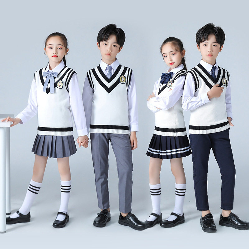 中小学生英伦学院风班服三件套春秋针织校服儿童演出服幼儿园园服
